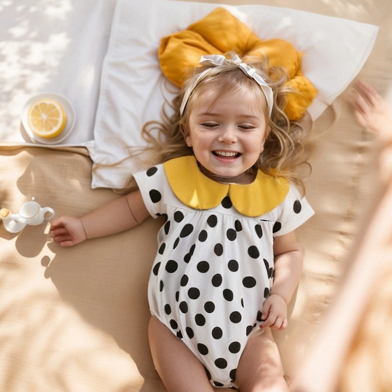 春夏婴儿衣服短袖包屁衣婴儿三角连体衣宝宝波点哈衣爬服