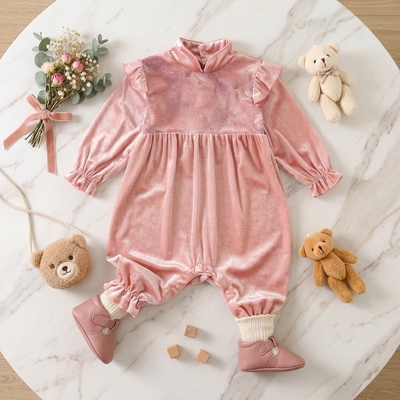 婴儿服装宝宝衣服童装连体衣爬服春秋秋冬冬季蕾丝印花新生儿婴幼