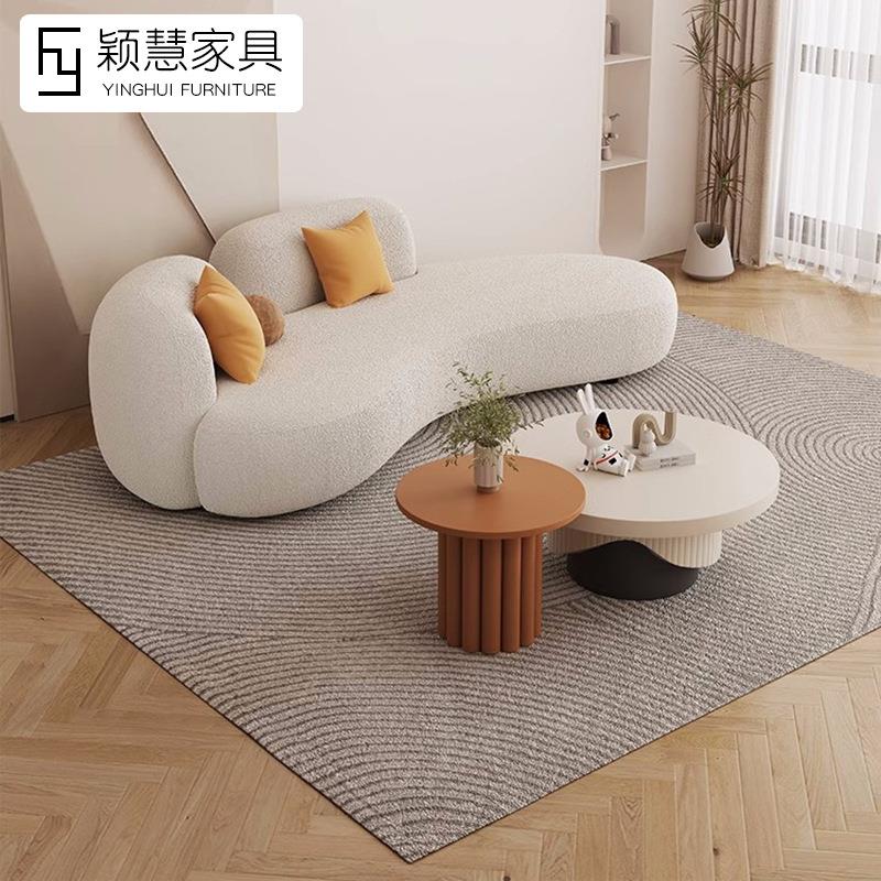 奶油风家用客厅小户型沙发弧形布艺沙发异形轻奢现代网红店铺接待