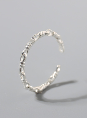 s925纯银素戒链条戒指女小众设计高级食指戒指女时尚个性开口