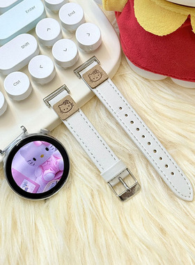 适用华为gt5/4可爱手表带卡通轻奢小猫皮质watch5gt3pro腕带表带