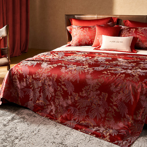 轻奢长绒棉色织提花四件套全棉纯棉被套婚庆奢华别墅样板间床品