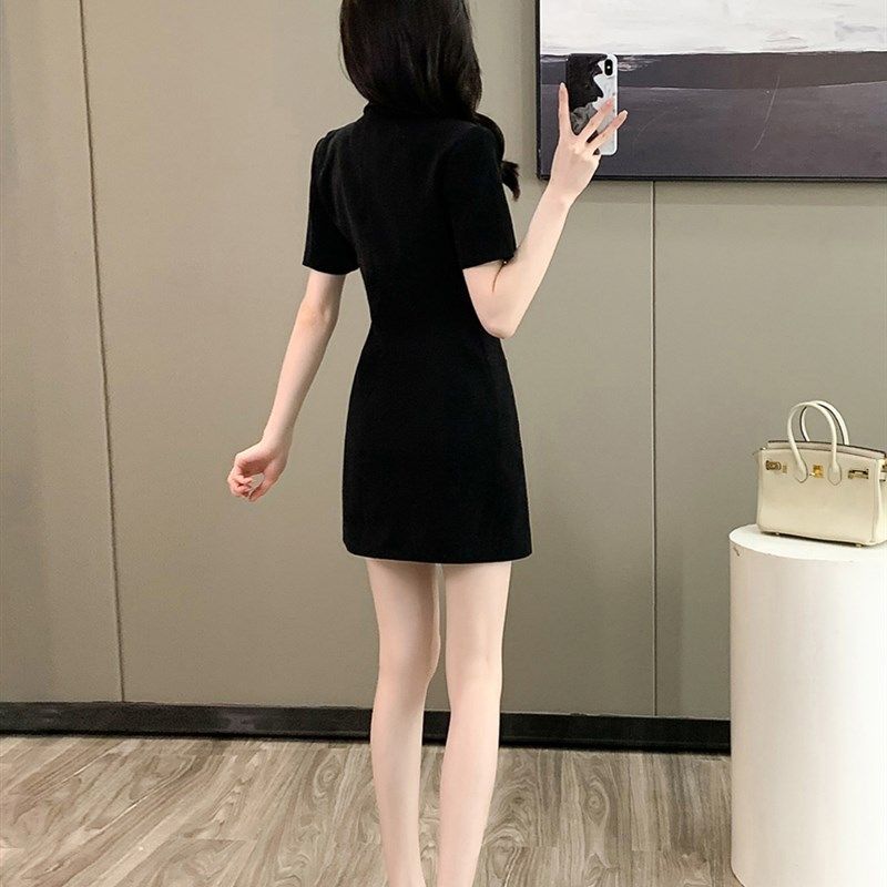 高级感短袖西装短款连衣裙女夏季正式场合小黑裙职业修身显瘦裙子