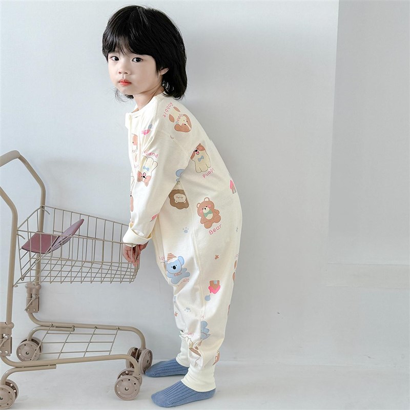男童长袖连体睡衣卡通纯棉儿童睡袋防踢被女孩宝宝连身衣春秋冬款