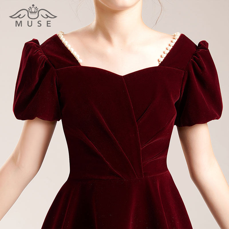 红色女童礼服花童公主裙儿童主持人钢琴演出服高端生日晚礼服秋冬