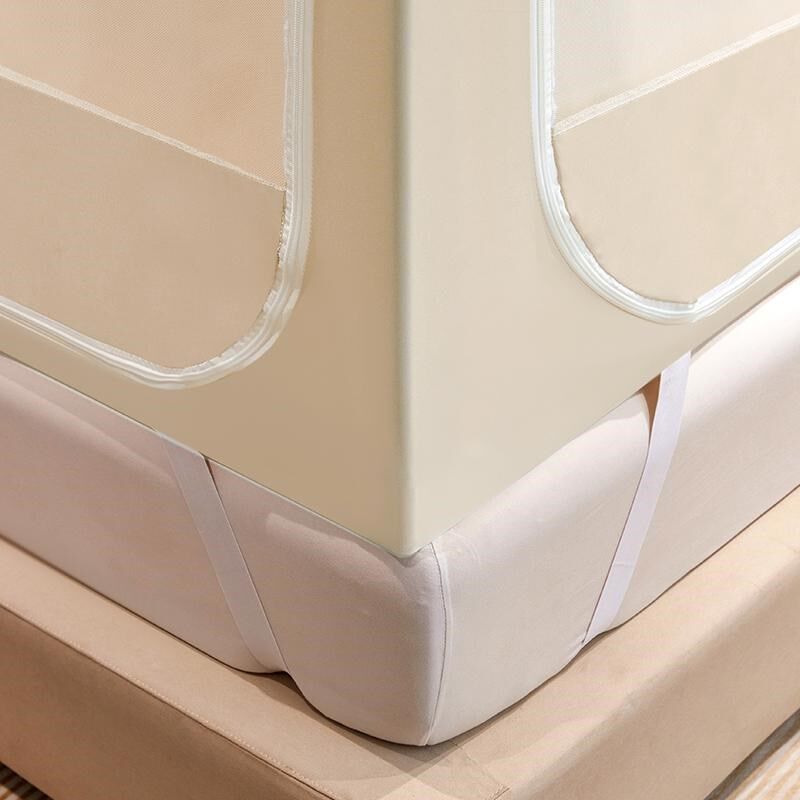 A类房型三开门防尘顶蚊帐一体u型家用卧室防摔全底防蚊加密遮光帘