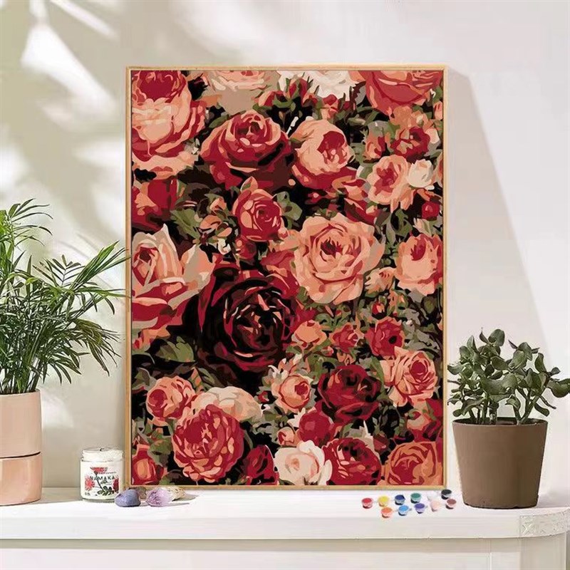 玫瑰花数字油画diy手工简单油彩画填色室内卧室装饰挂画可挂墙图片
