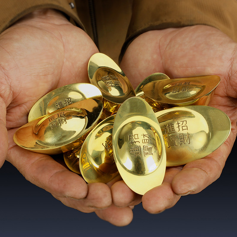 实心纯铜元宝摆件招财金元宝客厅摆件家居装饰品工艺品铜元宝摆件