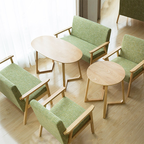 奶茶店桌椅组合咖啡简约办公休闲洽谈双人实木阳台甜品会客沙发椅