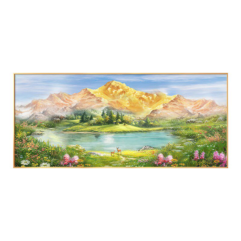 聚宝盆客厅装饰画轻奢高级感手绘油画沙发背景墙挂画山水风景壁画