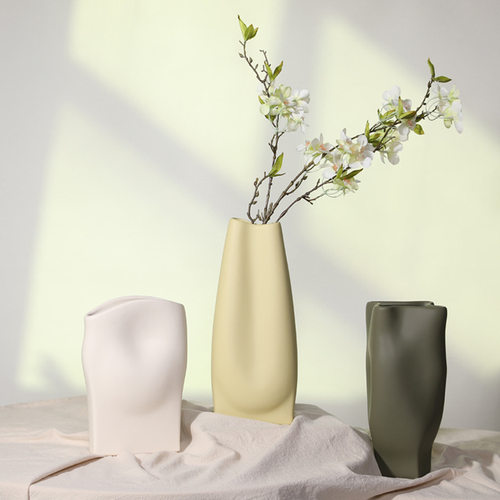北欧艺术几何陶瓷花瓶干燥花插花创意样板房玄关桌面家居装饰摆件