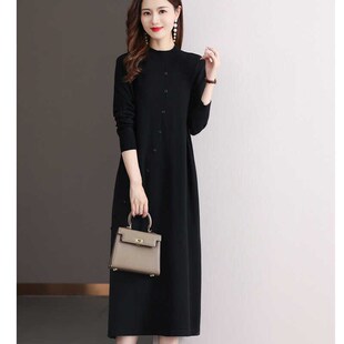气质显瘦打底中长裙子 针织毛衣宽松大码 秋冬季 羊毛连衣裙女士新款