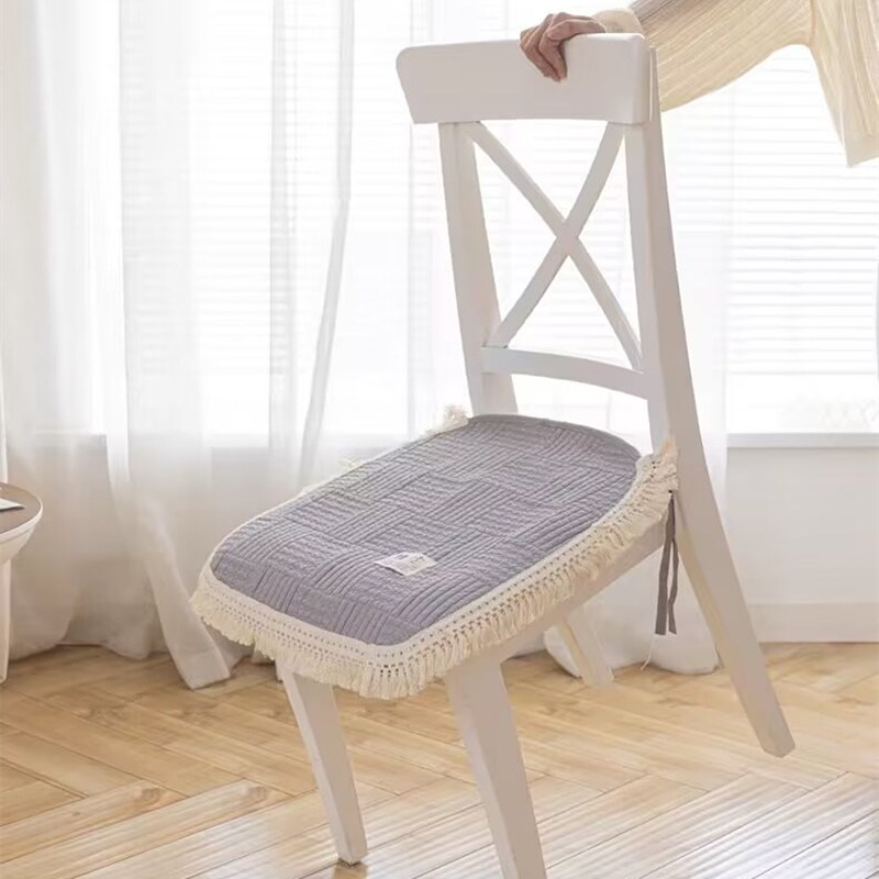 韩式纯棉坐垫四季办公室久坐透气全棉餐桌椅子垫薄款凳子垫有绑带