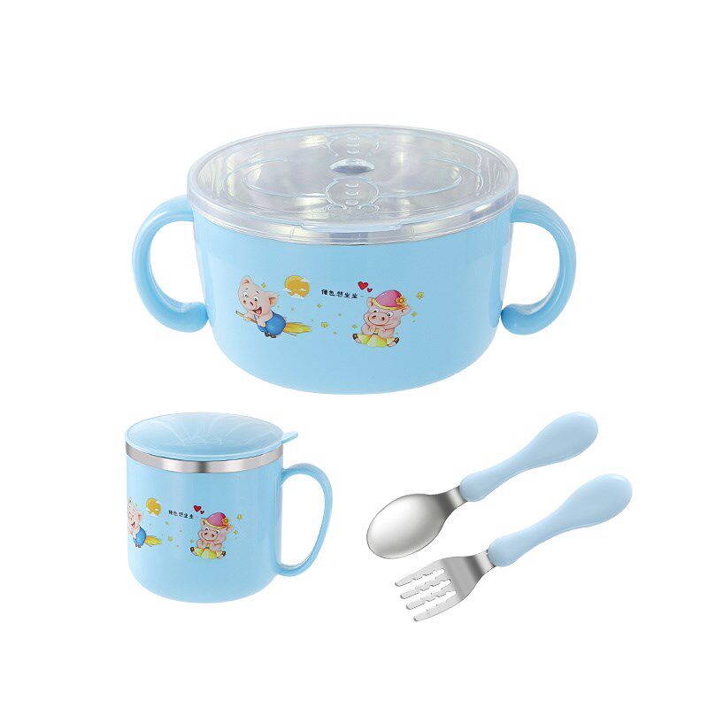304不锈钢儿童碗防烫隔热宝宝吃饭碗小孩汤碗婴儿辅食碗餐具套装