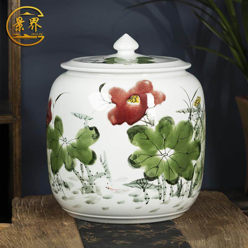 景德镇陶瓷米缸油缸面缸水桶20/30/50斤家用防潮防虫茶叶罐储物罐