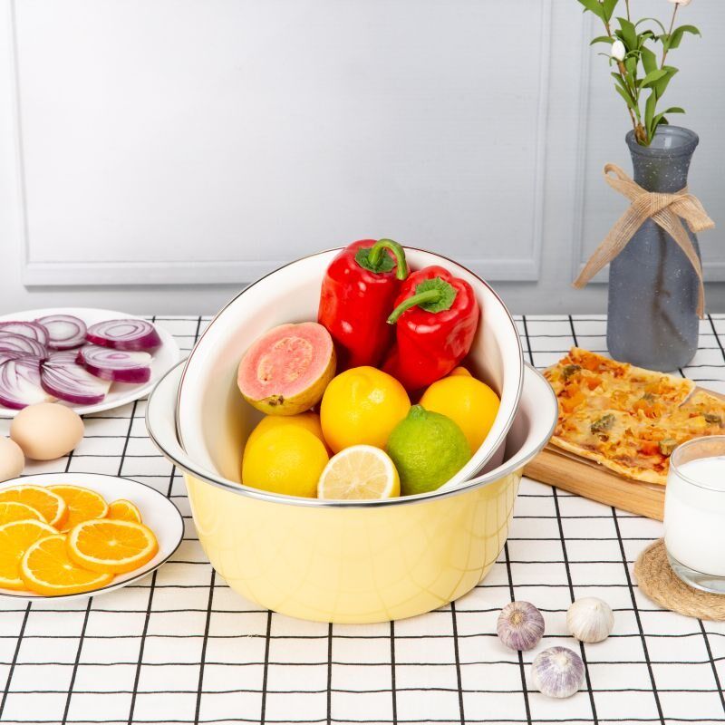 芙蓉润家搪瓷洗菜盆汤碗保鲜盆打蛋盆加厚和面盆油盆家用圆形卡通