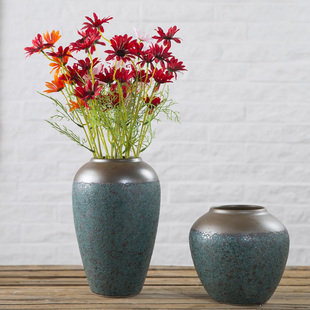 景德镇陶瓷花瓶粗陶罐插水养干花复古美欧式 盆客厅电视柜玄关摆件