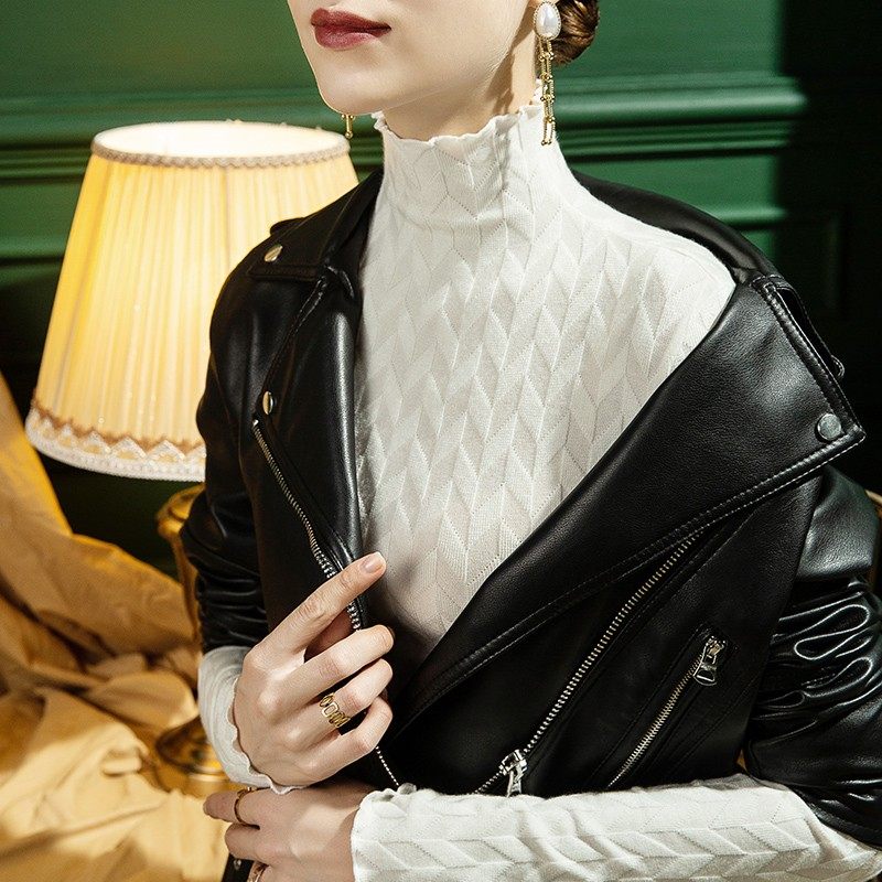 2021秋冬新款高领针织衫女修身木耳边冬季保暖内搭洋气毛衣打底衫