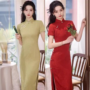 新中式少女绿色旗袍夏季2024新款复古连衣裙气质年轻款改良旗袍