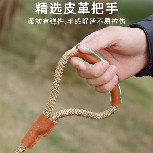 狗狗牵引绳皮革反光遛狗绳不勒手牵狗绳中大型犬金毛拉布拉多狗链