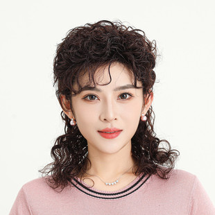 假发女长发妈妈款中长卷发羊毛卷中老年假发自然头套半扎全真人发