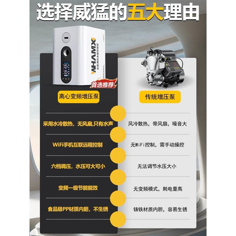威猛变频增压泵家用全自动静音全屋自来水热水器加压水泵离心泵