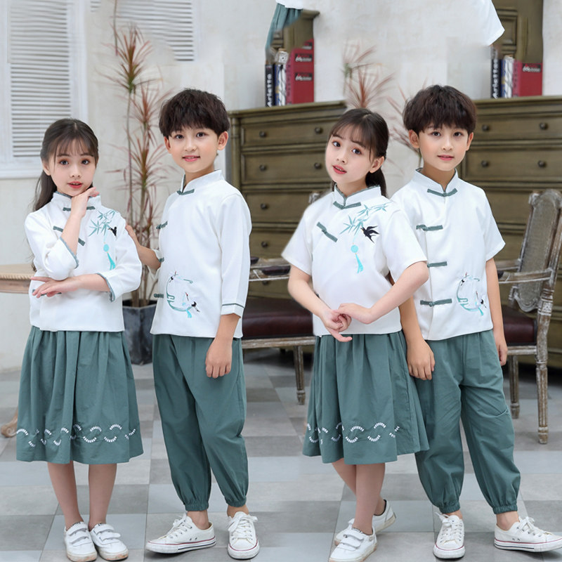 儿童民国风演出服装中国风男女童合唱服小学生汉服夏季国学表演服