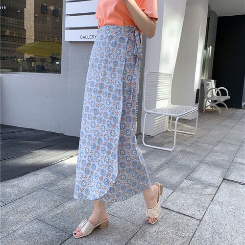 雪纺一片式系带半身裙女夏装裹裙2021新款波西米亚沙滩长裙碎花裙