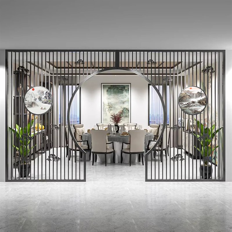 饭店隔断包间卡座包厢屏风餐厅餐饮店火锅店月亮门洞拱门铁艺花格