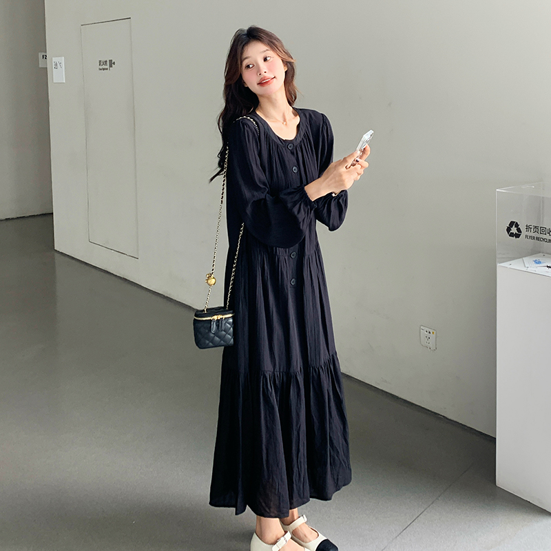 黑色赫本风洋装女春秋202