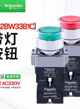 施耐德带灯按钮XB2BW33B1C 24V绿红黄白蓝色LED照明灯开关AC220V