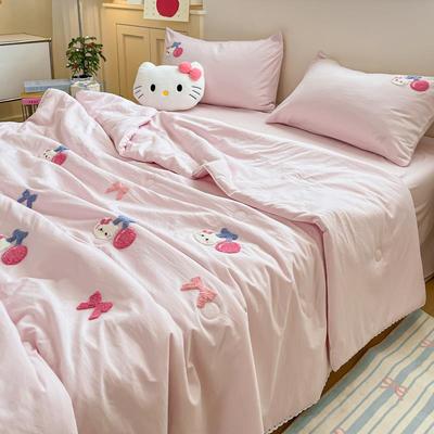 牛奶福福樱桃猫毛巾绣花空调被女孩心机洗软糯夏季凉爽被卡通亲肤