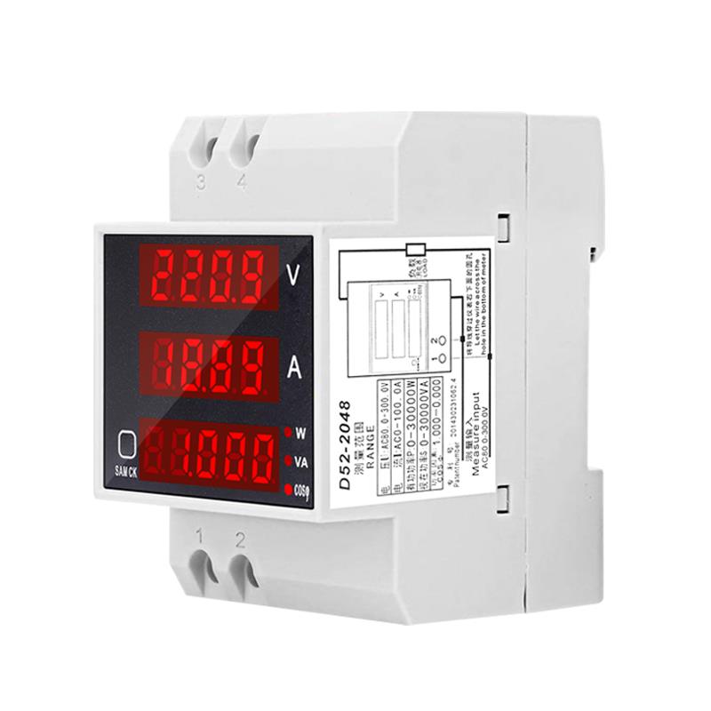 功率表交流数显电压表电流表功率因数测试仪220v空开 导轨D52-204
