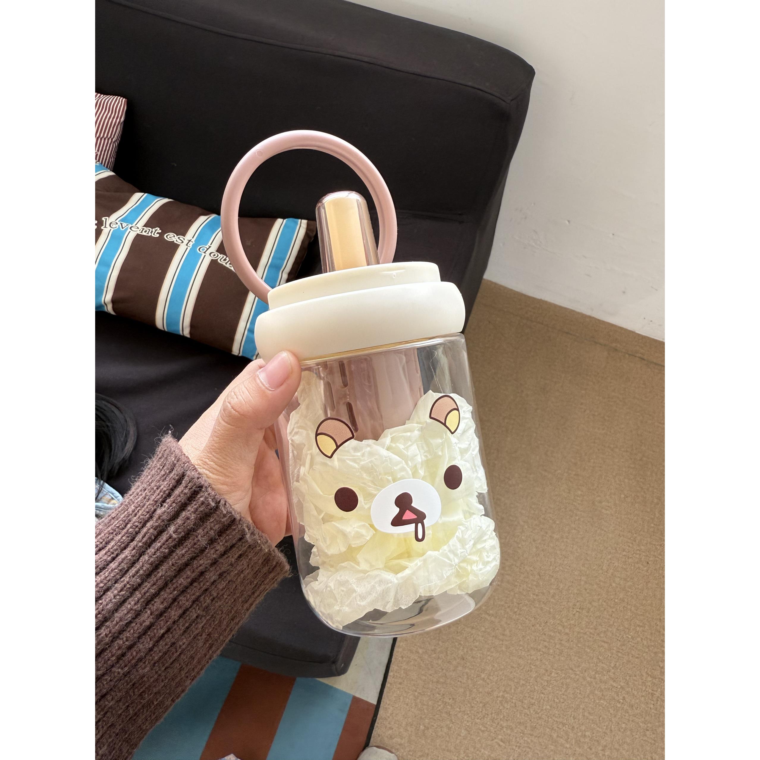 轻松熊杯子可爱卡通吸管杯女生高颜值咖啡杯大容量冰霸杯夏季水杯