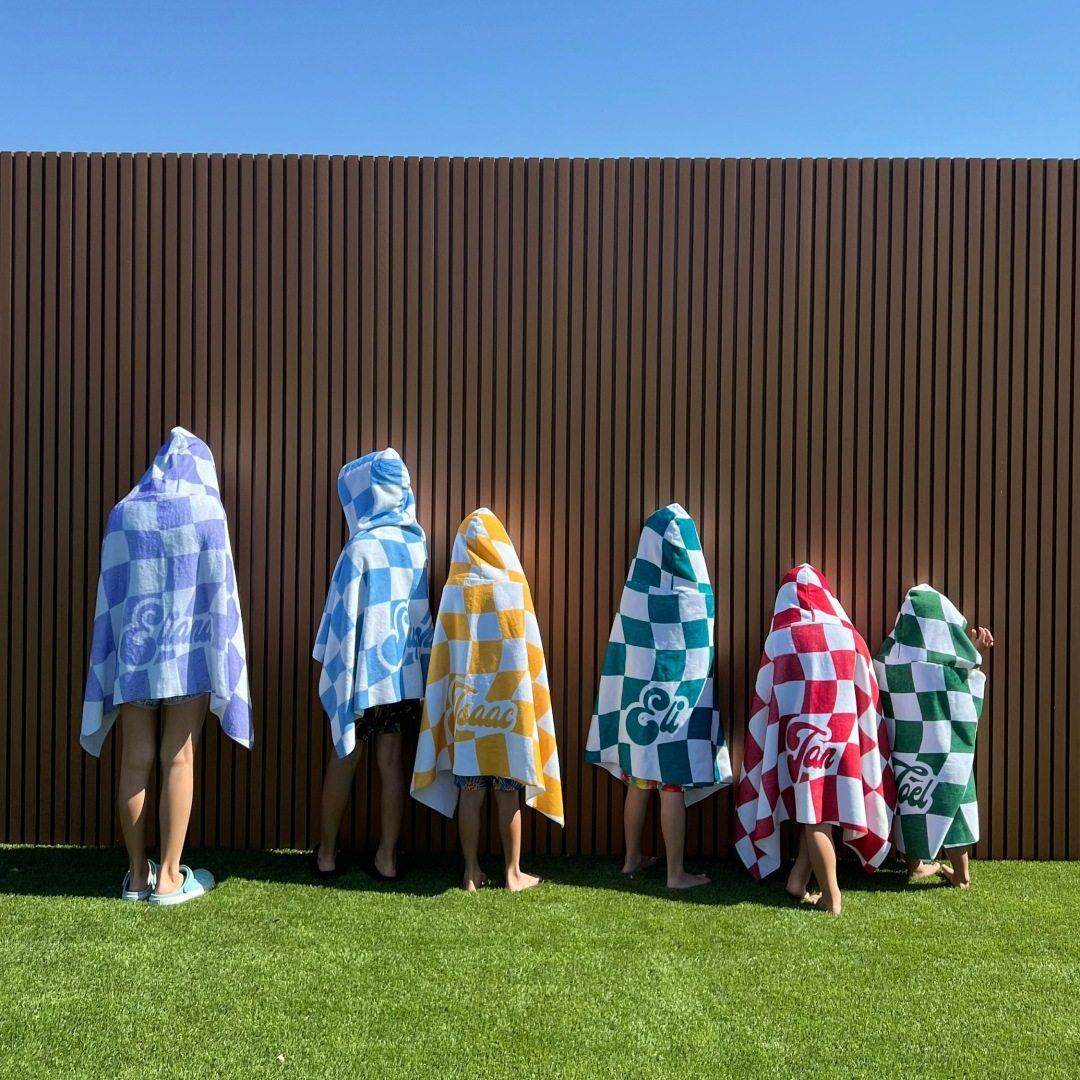 连帽浴袍定 制英文名字浴巾斗篷沙滩巾超细纤维速干 干加厚游泳毛