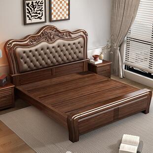 2米x2米2大床实木主卧室软包靠垫高端大气1米8榫卯结构的床加床垫