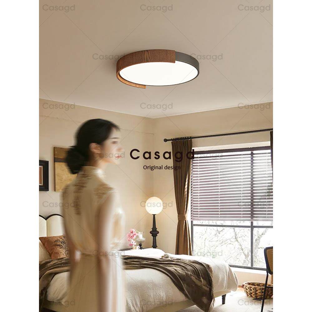 意大利简约护眼书房灯圆形卧室吸顶灯覆古胡桃图案主卧室房间灯Ca