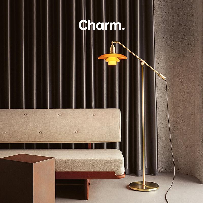 北欧丹麦Ph3/2 法式琥珀黄铜玻璃设计师客厅卧室书房沙发旁落地灯