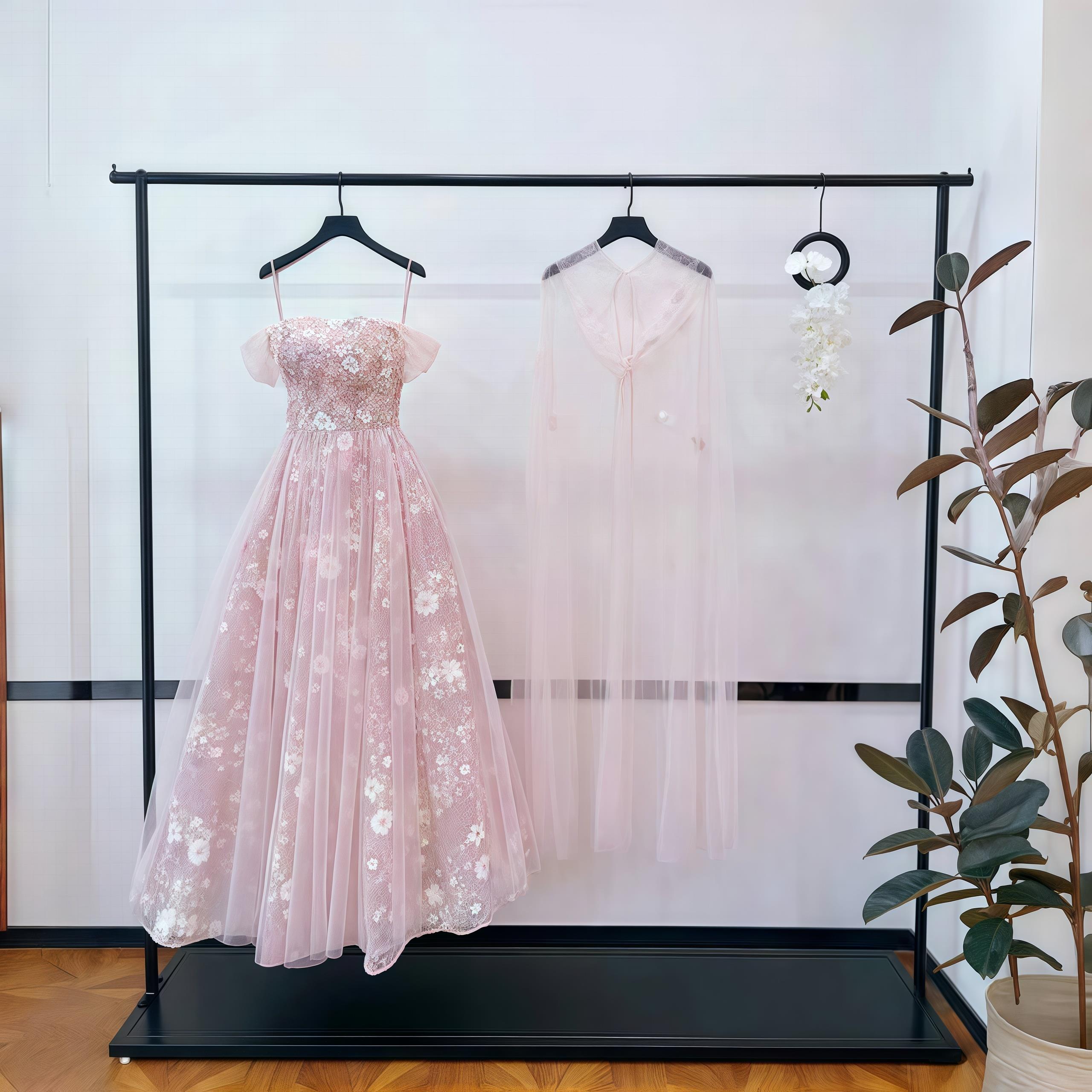 黑色落地带板婚纱架子照相馆礼服陈列货架汉服秀禾挂衣架头纱展示