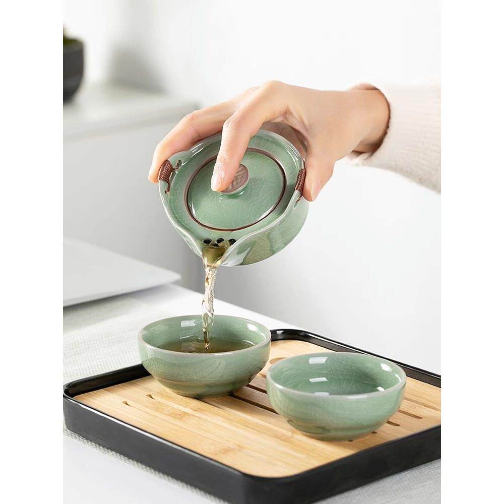 汝窑便携式快客杯一壶二杯车载功夫泡茶壶茶杯单个人旅行茶具套装