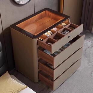 意式轻奢卧室斗柜家用珠宝首饰展示收纳柜床尾储物柜边柜带指纹锁