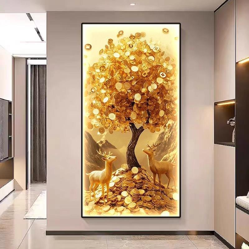 发财树玄关装饰画客厅走廊过道挂画高级感现代简约入户正对面壁画
