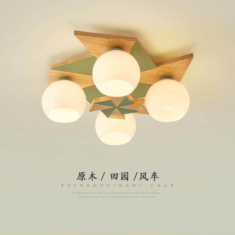 卧室灯现代简约原木马卡龙风车造型设计创意儿童房2023新款吸顶灯