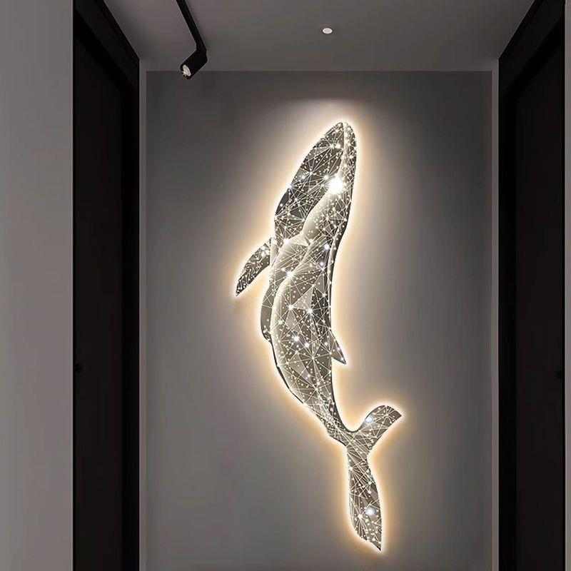 高档玄关装饰画氛围炫彩led带灯抽象鲸鱼挂画高级感走廊过道壁画