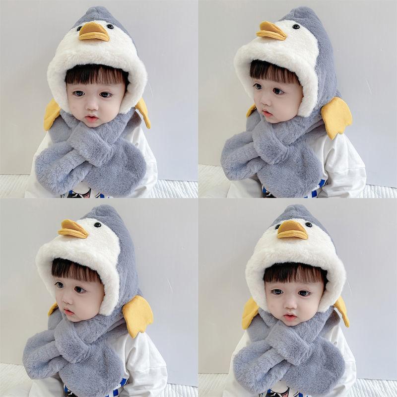 宝宝帽子围巾一体秋冬季护脸毛绒