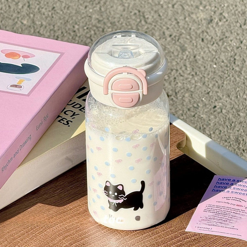春夏季双饮吸管杯女生可爱高颜值水杯透明耐热学生简约随行杯C1
