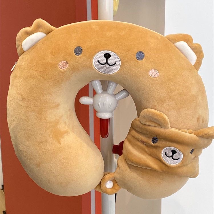 可爱卡通小熊u型枕眼罩套装情侣款旅行护颈记忆慢回弹可拆洗