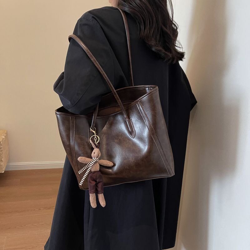 休闲复古托特包女包包秋冬2023新款潮韩国百搭托特包大容量通勤包