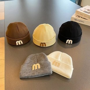 帽子秋冬季婴幼儿毛线帽婴儿针织字母瓜皮帽韩版宝宝套头洋气胎帽