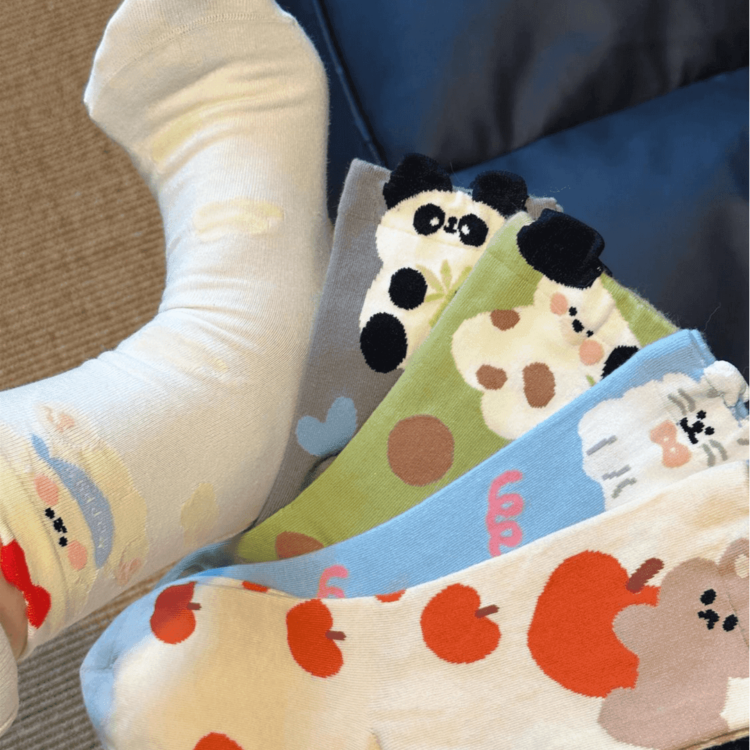 袜子女春秋日系可爱熊猫小狗学院风ins潮百搭中筒袜立体卡通动物